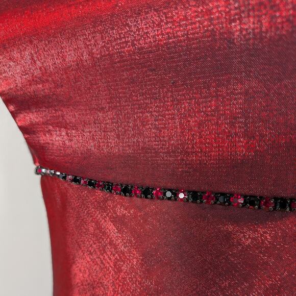 Vintage Prom Dress Maxi Gown 8 Red 90s Y2K Corset Nites Goth Satin Glam Grunge - Picture 2 of 12